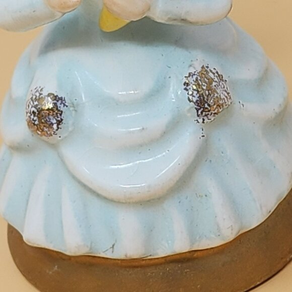 Vintage Ceramic Angel Figurine With Gold Accents Holding Flower Japan MCM - Picture 8 of 10